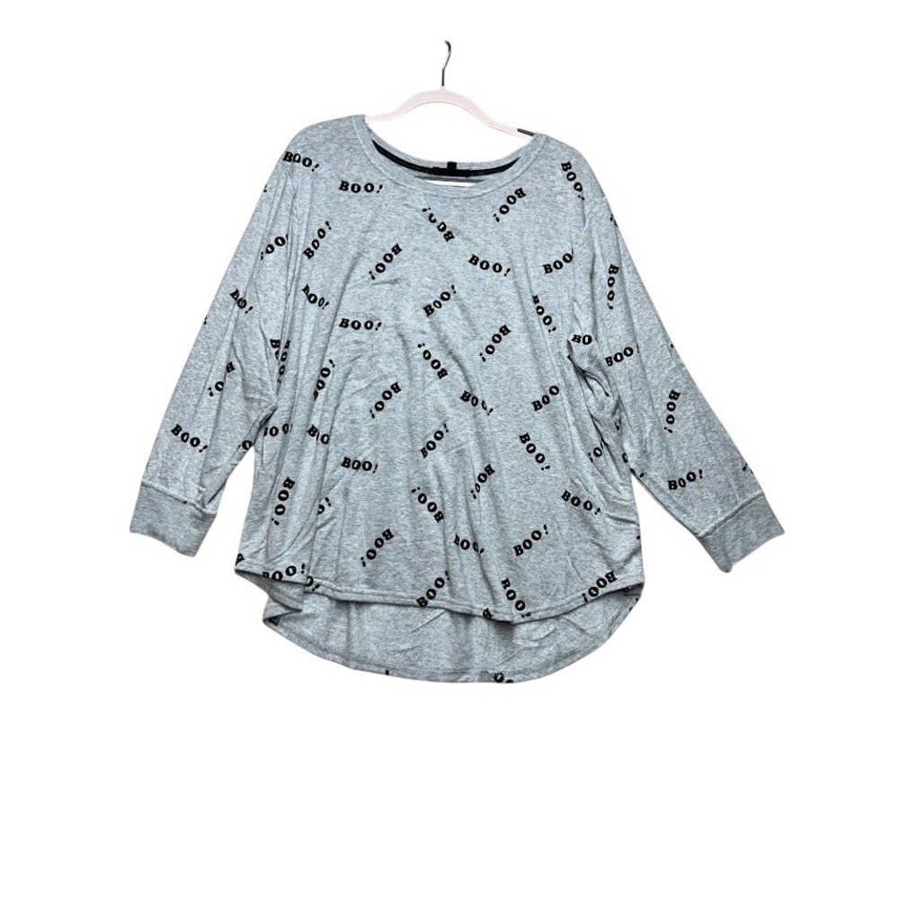 Jane + Delancey Womens 2X Grey Boo Halloween Graphic High Low Long Sleeve Top